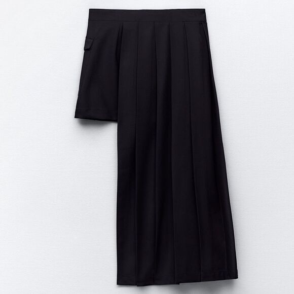 ASYMMETRICAL PLEATED SKIRT DARK NAVY NEW - Picture 2 of 5